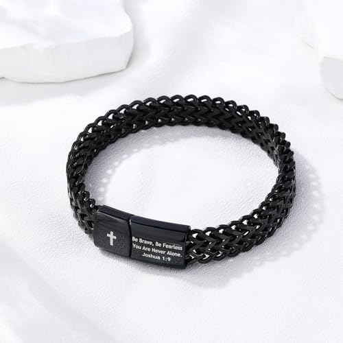 Pulsera masculina estilo biblia de acero inoxidable negra miniatura 6