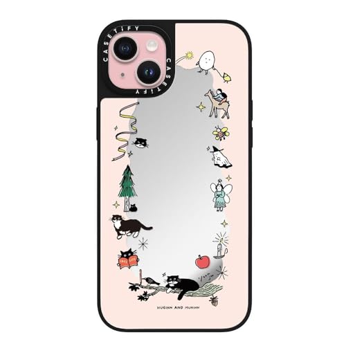 Coque miroir pour iPhone 15 Plus haut de gamme édition Petits amis argent sur noir