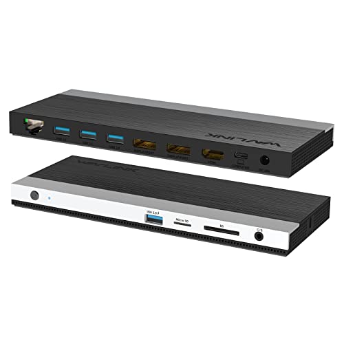 Wavlink Docking Station USB C 13 in 1, ricarica PD 100 W, adattatore Triple 4K Display Type-C con HDMI, 2DP+HDMI, 4USB 3.0, Gigabit Ethernet, lettore di schede TF/SD