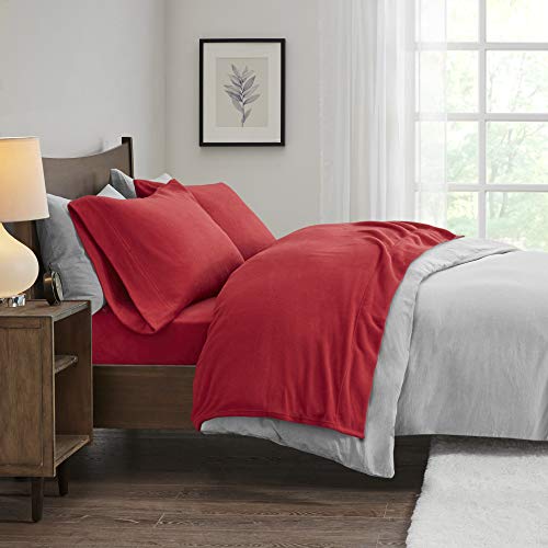 True North By Sleep Philosophy Micro Fleece Bed Sheet Set, Warm, Sheets With 14" Deep Pocket, For Cold Season Cozy Sheet-Set, Matching Pillow Case, Full, Red, 4 Piece #TOP1