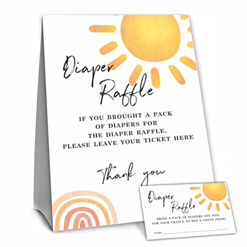 NYCTUG Baby Shower Game, Sun Shine Diaper Raffle Game Kit For Boys And Girls 1 Diaper Raffle Standing Sign With 50 Diaper Raffle Tickets,Party Favor Decorations And Supplies-NBLK-21