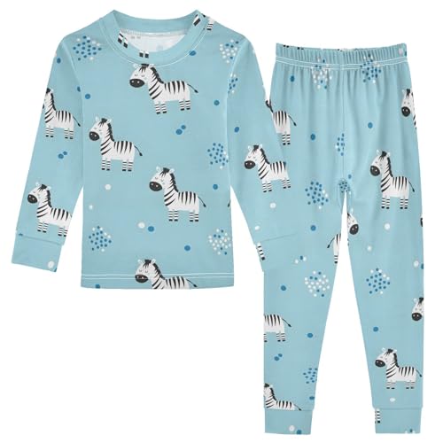 Pajama Sets Long Sleeve Zebra Pattern on Light Blue Soft Comfy Sleepwear 2 Piece PJS 3-8T