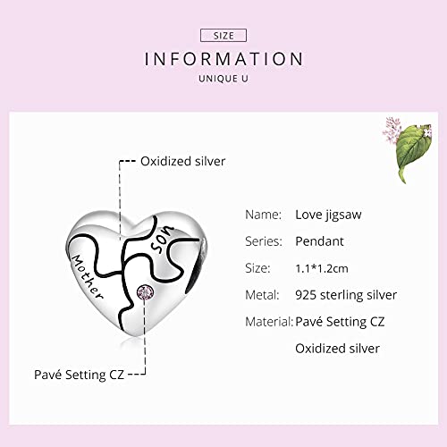Abalorio de corazón con rompecabezas de amor de plata, regalo ideal para pulsera de mujer 7