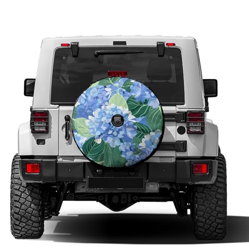 Image of Delerain Blue Hydrangea Spare Tire Cover with Backup Camera Hole for RV Trailer SUV Truck and Many Vehicle, Wheel Covers Sun Protector Waterproof (12 Inch for Diameter 18 inch-19 inch)