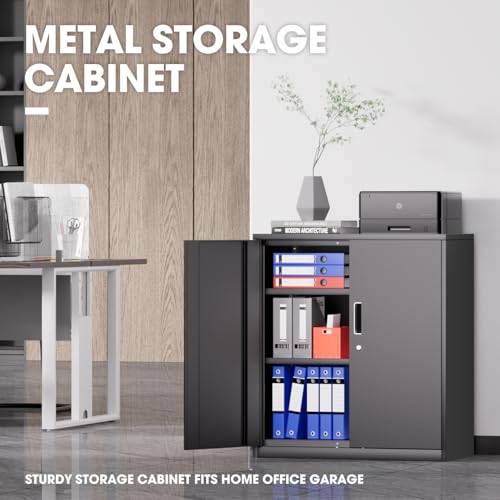 Image of DNA Motoring Metal Storage Cabinet, 36'' Locking Cabinet with 2 Doors and 2 Adjustable Shelves, Metal Cabinet Heavy Duty Utility Cabinet for Garage,Office,Home,Gym, Black, TOOLS-00631-BK-BK
