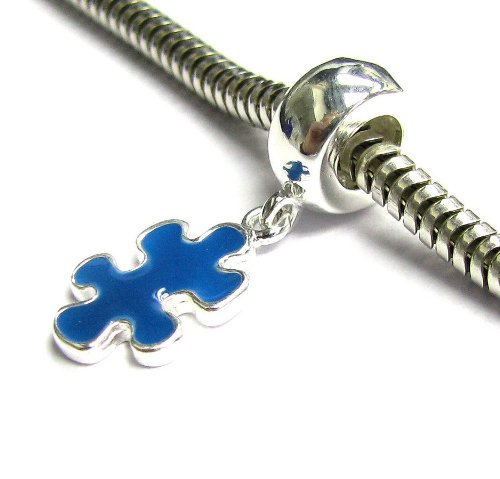 Queenberry Sterling Silver Autism Puzzle Blue Enamel Awareness European Style Dangle Bead Charm #TOP1