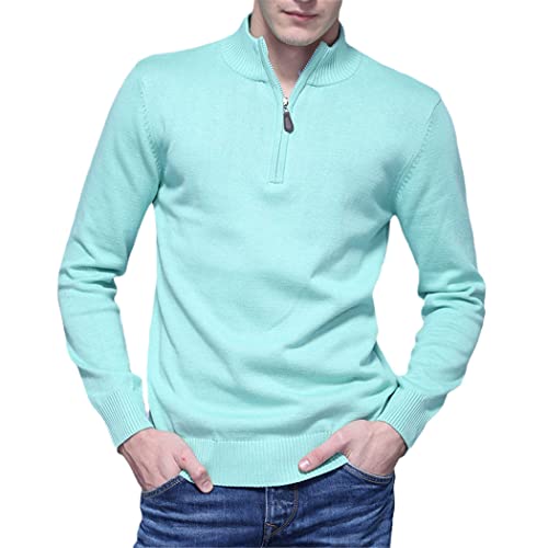 Pull d'hiver demi-fermeture éclair homme coton tricoté chaud vert