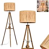 Lámpara de pie Granja, de madera/algas marinas en colores naturales, estilo boho moderno, diseño escandinavo (Ø 40 cm), altura 152 cm, con interruptor de pie y superficie de apoyo, E27 sin bombilla