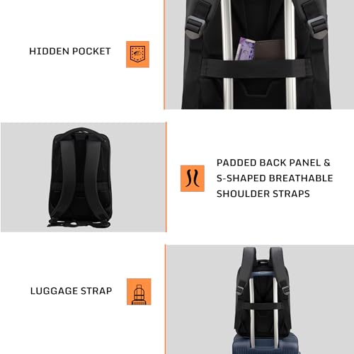 Image of F Gear Shadow Black Anti-Theft Laptop Backpack|25L 4 Pockets 1 Compartment|Premium Water-Resistant|USB & Type C Charging Ports|Fits 17 Inch Laptop|Hidden Pocket, Number Lock, Luggage Strap|Men & Women