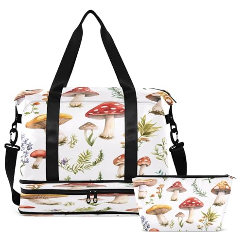 Cute Mushroom Gym Bag for Women Sport Travel Duffel Bag Shoulder Weekender Overnight Bags with Wet Pocket & Shoe Compartment2