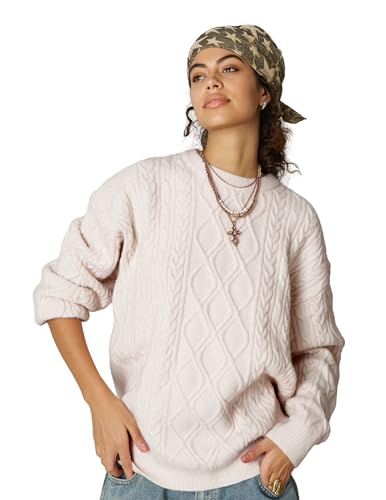 Aelfric Eden Women's Oversized Cable Knit Crewneck Sweaters Long Sleeve Sweater Chunky Loose 2025 Outfits Pullover3