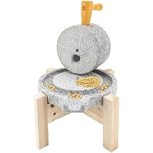 Stone Grain Mill, Manual Grain Mill for Dry/Wet Grinding, Multifunctional Household Flour Grinder with Wooden Stand for Seeds Nuts Corn Green Beans