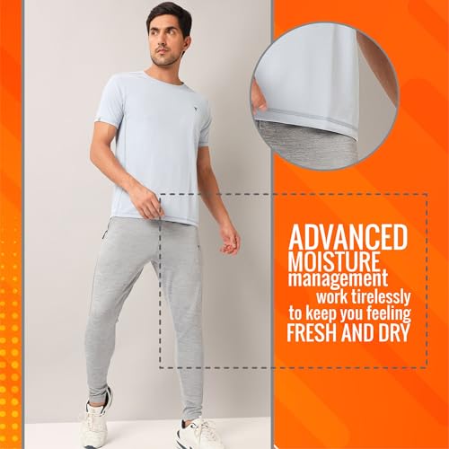 Image of TECHNOSPORT Men's Slim Fit Polyester Activewear Sports T-Shirt with Moisture-Wicking Comfort for Workout, Running & Gym