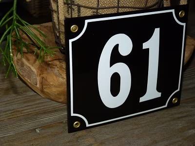 Numéro de maison émail 18x15 cm noir n ° 61 pour plaque de rue