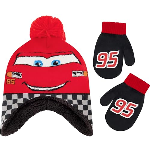 Image of Disney Boys' Winter Hat and Mitten Set, Cars Lightning Mcqueen Toddler Beanie for Ages 2-4