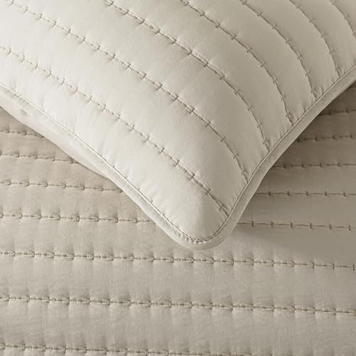 ROARINGWILD Neutral Beige Twin Size Quilt Bedding Sets with 1 Pillow Sham, Lightweight Soft Bedspread Coverlet, Quilted Blanket Thin Comforter Bed Cover for All Season, 2 Pieces, 68x90 inches