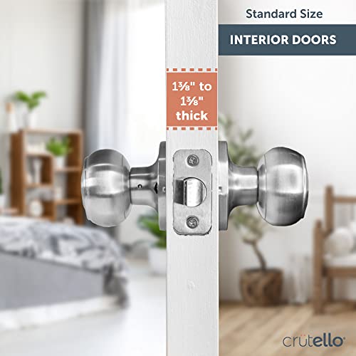 Crutello Passage Door Knob For Hall And Closet - Colonial Style, Satin Nickel Interior Keyless Non Locking Indoor Doorknob, Round Door Handle, Satin Nickel, 6 Pack #TOP4