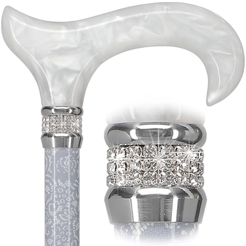 Rhinestone Designer - Exquisite Pearlz Graceful Lace Walking Cane Adjustable - Aluminum Shaft - Stylish Canes for Women and Men Stability - Seniors Walking Cane