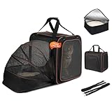 Cat Travel Carrier with Litter Box, Expandable Cat Carrier for Car Travel, Soft Sided Pet Carrier for Cats/Puppies up to 20lbs, Black
