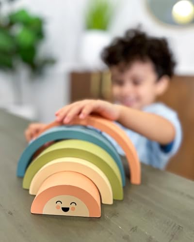 Image of Pearhead Wooden Arch Rainbow Stacking Toy, Montessori Baby Stacker | Neutral Rainbow Arches, Sorting And Balancing Play, Fine Motor Practice, Nursery Decor, Baby Toddler Toys, Ages 12M+