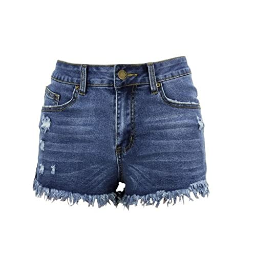 Women Casual High Waisted Denim Shorts Frayed Raw Hem Ripped Jeans Shorts Stretchy Hot Denim Shorts for Summer (XX-Large,Dark Blue)