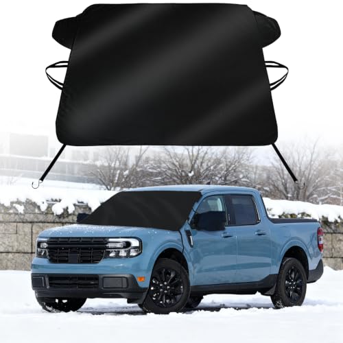 Image of Windshield Snow Cover for 2022-2027 Ford Maverick Accessories, Custom Fit Winter Ice & Frost Protector with Rearview Mirror Covers, Waterproof 600D Oxford All-Weather Car Truck Windshield Cover