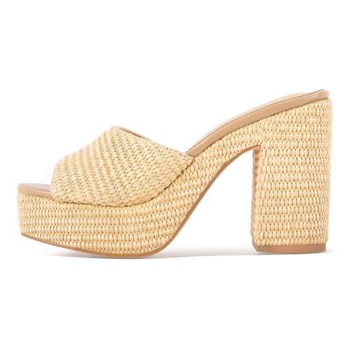 Image of Heeled Platform Sandals for Women 2025 Chunky Espadrille Wedge Summer Beach Sandals Straw Slip On Shoes