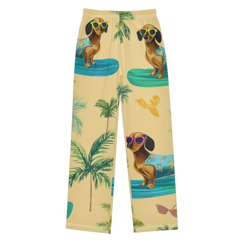 ZZXXB Dachshund Palm Tree Boys Long Pants Soft Trousers Elastic Waist Kids Lounge Bottoms with Pockets S-XL