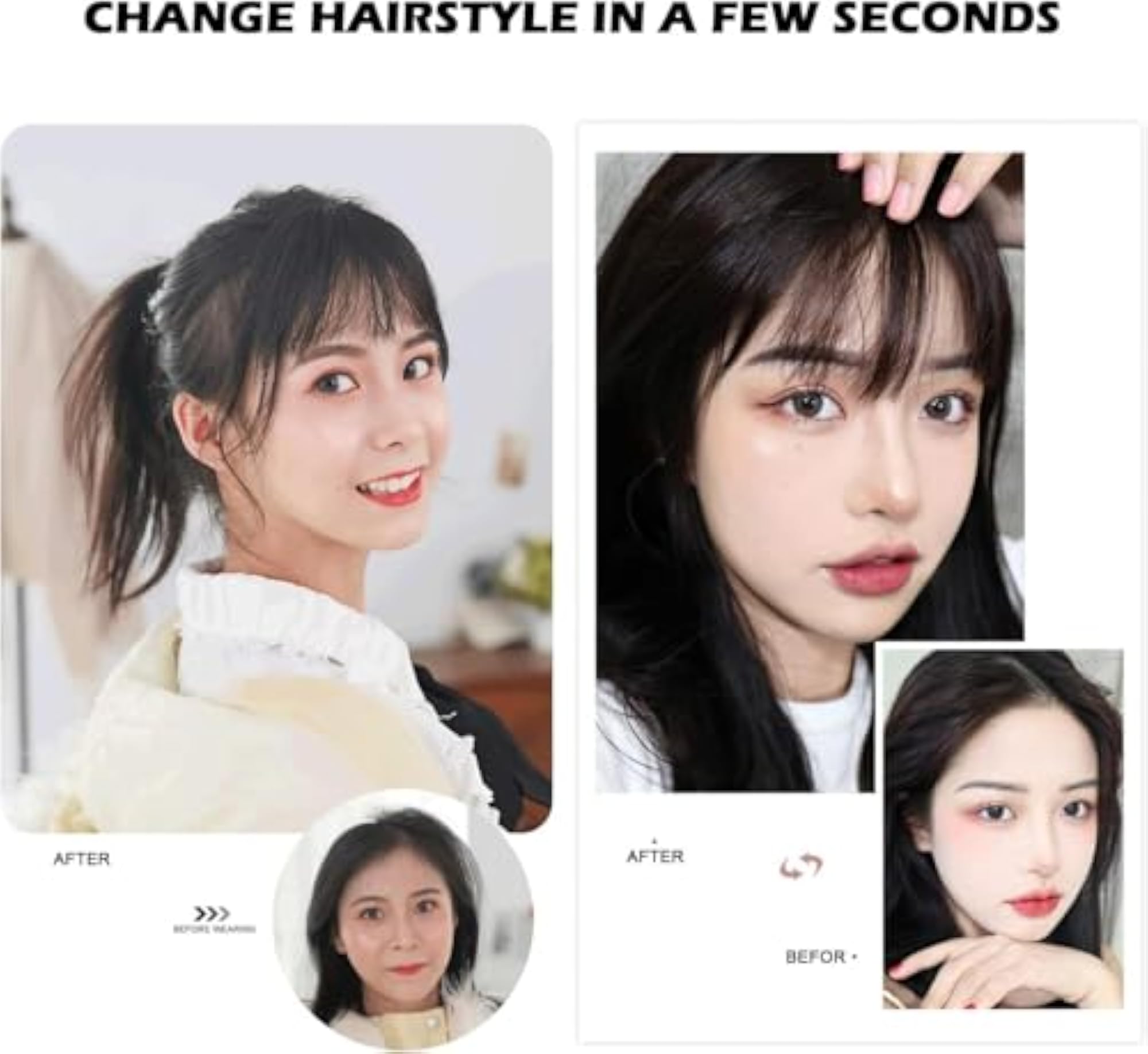 Synthetic Clip-in Bangs Extension for Women, Pack of 2