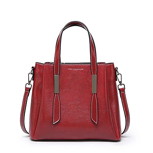XIAOL Leather Womens Handbags Large Waterproof Tote Top Handle Bucket Bag Shoulder Bags Satchel Ladies Purses Crossbody Bag (Color : Red, Size : Large)