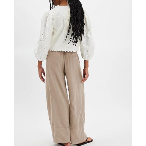 Linen Pants for Women Cotton Baggy Boho Casual Palazzo Pants Wide Leg Long Lounge Trousers with Pockets3