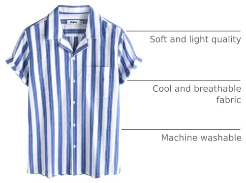 Image of VATPAVE Mens Striped Summer Shirt Casual Button Down Short Sleeve Beach Shirts Cotton Shirts for Men