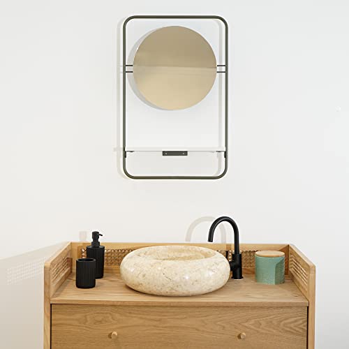 Miroir de Salle de Bain Rond Style scandinave avec étagère Vert 60x40 Cover