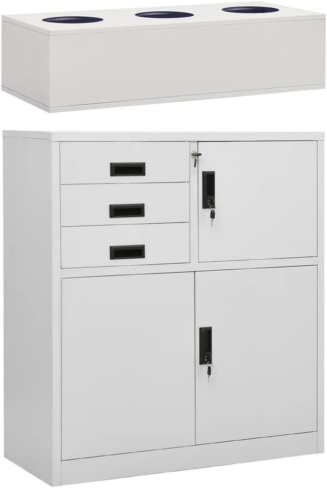 Office Cabinet with Planter Box Storage Organizer Steel Modern Design for Home Office Living Room Light Gray 35.4x15.7x49.2 Inches with Adjustable Shelf Drawers