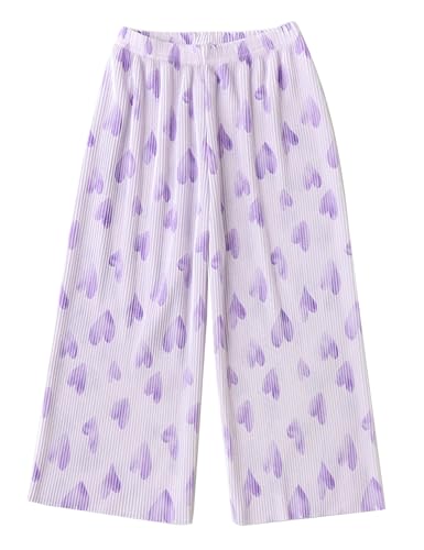Image of Kiench Girls Wide Leg Palazzo Pants Pleated Silky Flowy Trousers Cute Print