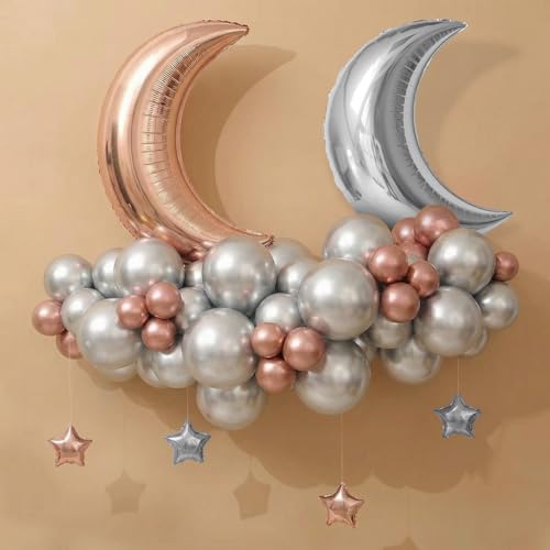 Image of Party Propz Moon Star Balloons For Decoration's - 27 Pcs Star And Moon Foil Balloons For Decoration | Ballloon for Decoration | Brown and Silver Balloon Decorations (latex)