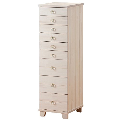 日本製 多段チェスト A4 9段 天然木パイン材ほぼ完成品 書類整理収納 (アイボリーホワイト 取っ手 クリスタル調)