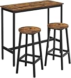 Generisch Bartisch mit 2 Barhockern, Stehtisch-Set im Industrie-Design, Essgruppe mit Stahlgestell und vintagebrauner Tischplatte für Küche, Wohnzimmer oder kleine Räume