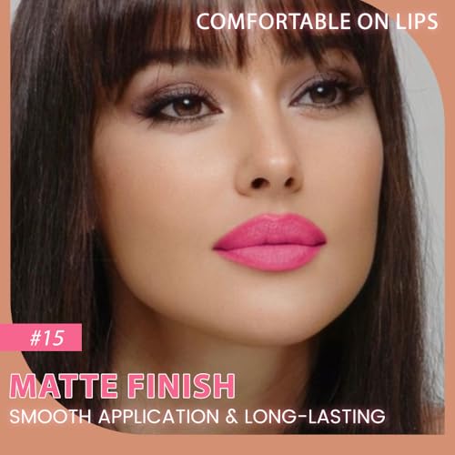 Image of evpct 1Pcs Deep Pink Matte Long Lasting Lip Liner Pencils Makeup for Shaping & Sculpting Lips, No Transfer Long Wear Waterproof Pigmented Lip Liner lipliners Crayon Lipstick Pencil Sharpener 15