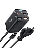 Baseus Caricatore USB C rapido 65W, PD GaN3 Fast Wall Charger, 4 Porte [2USB-C+2USB] Stazione di Ricarica con Cavo 1,5m AC per MacBook Pro/Air, USB-C Laptop, iPhone 14/13/12, Samsung Galaxy S23/S22