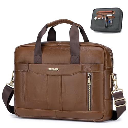 SPAHER Cartable Homme Cuir Malette Sacoche Ordinateur Homme 15,6 Pouces Sacoche Travail Business Besace Sac Porte Document Sacs à Main Bandoulière Messenger...