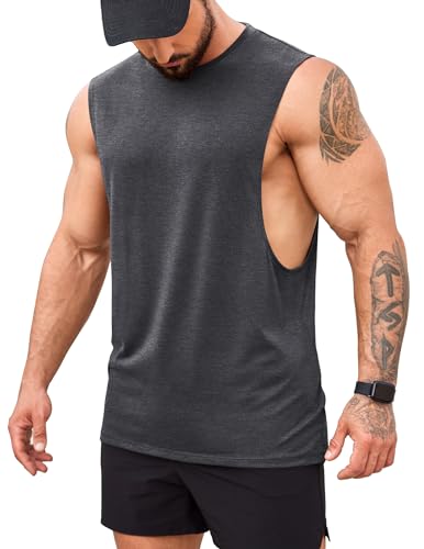 COOFANDY Men's Gym Tank Tops Bodybuilding Muscle Vest Workout Summer Fitness Sleeveless T Shirt Dark Grey M