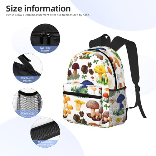 Sac à dos basique noir imprimé champignon japonais avec grand compartiment - 5