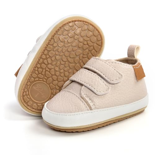 Image of SOFMUO Baby Boys Girls High Top Ankle PU Leather Sneakers Soft Rubber Sole Infant Moccasins Newborn Oxford Loafers Anti-Slip Toddler Wedding Uniform Dress Shoes