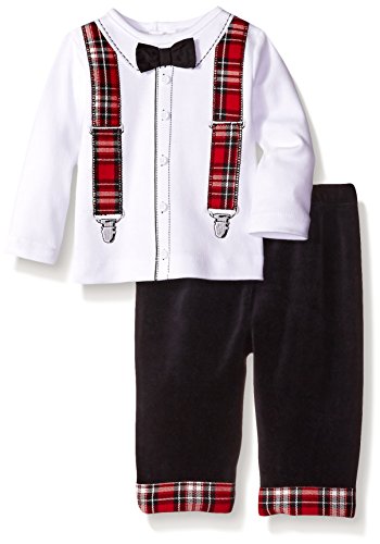 Little Me Baby Boys' Suspender 2 Piece Pant Set, Black/Multi, 9 Months