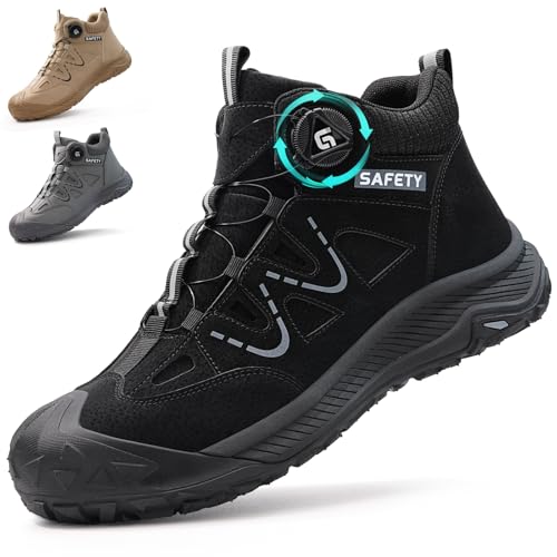GUSAYEX Steel Toe Cap Safety Shoes Men Durable Puncture Proof Safety Boots with Swivel Buckle Shoelaces Industrial Work Footwear for Construction Warehouse Factor Black