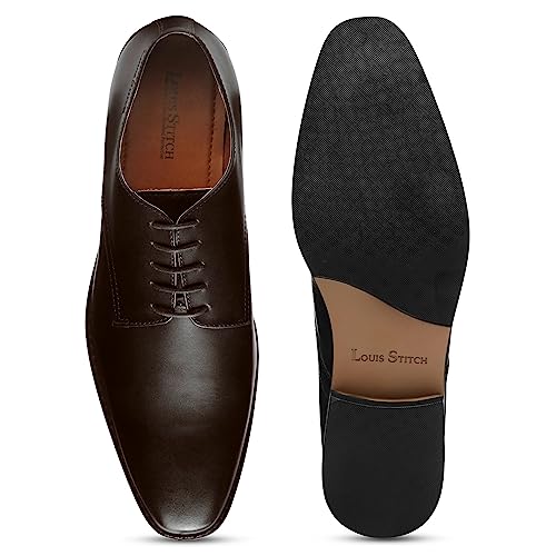 Image of LOUIS STITCH Men's Handmade Italian Leather Derby Formal Lace Up Shoes for Men (LSRXPL)