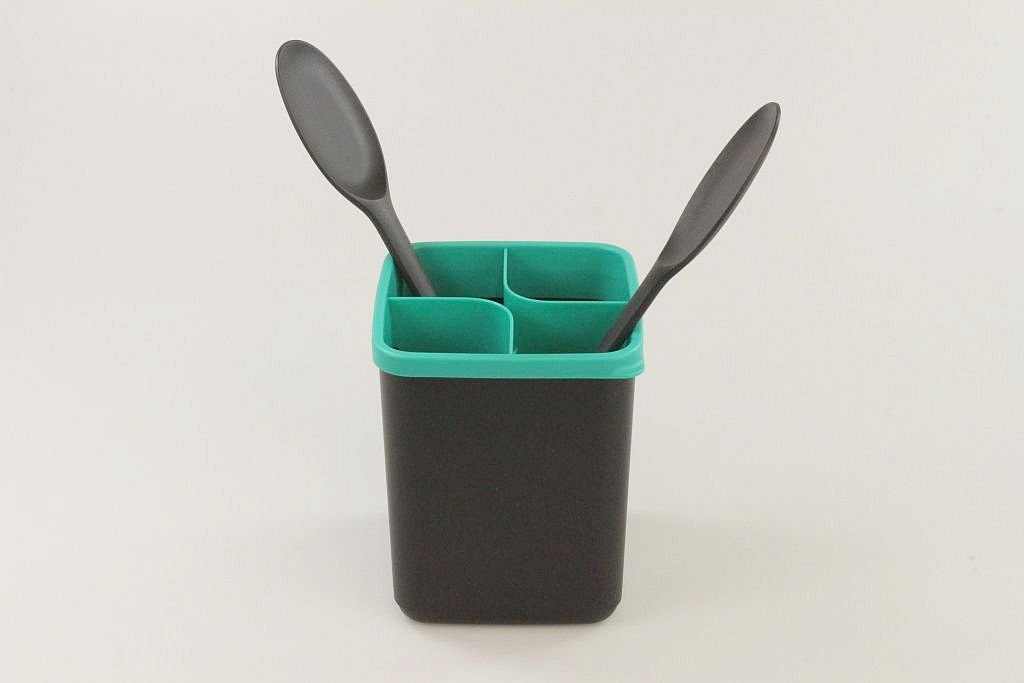 TUPPERWARE Griffbereit Ordnungstopf schwarz-türkis + Kochlöffel (2) schwarz-blau