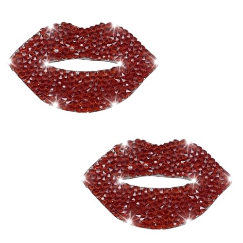 Image of 2PCS Bling Rhinestone Car Sticker Decal, Self Adhesive Crystal Red Lip Sticker for Women, Bumper Decoration Decal for Car, Window, Mirror, Laptop, Truck, Motorcycle, Helmet (Red Lip)
