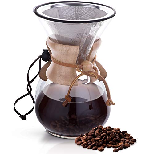 Kaffeefilter Edelstahl für Chemex Hario Bodum & andere Kaffeebereite - Wiederverwendbarer Handfilter Kaffe Pour Over - Kaffeetropfer mit breiter Metallbasis – Papierloser Permanentfilter